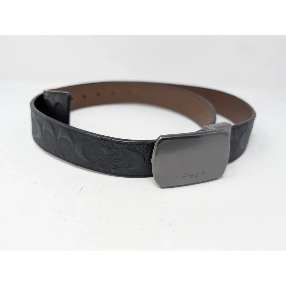 Coach Cut to Size Black‎ Embossed Logo Leather Plaque Belt